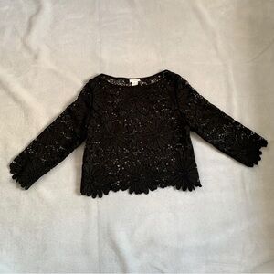 Vintage black guipur lace top see through